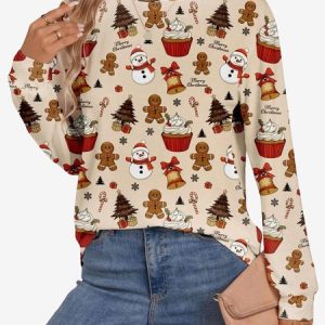 Women's Long Sleeve Tee T-shirt Spring/Fall Christmas Jersey Crew Neck Daily Going Out Casual Top, JustFashionNow T-Shirts, color:Apricot|size:XXL,