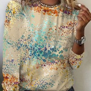Women's Long Sleeve Tee T-shirt Spring/Fall Abstract Jersey Crew Neck Daily Going Out Casual Top, JustFashionNow T-Shirts, color:Apricot|size:XXL,