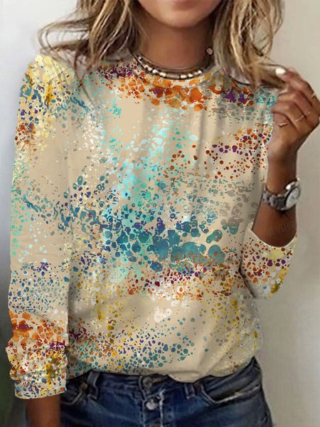 Women's Long Sleeve Tee T-shirt Spring/Fall Abstract Jersey Crew Neck Daily Going Out Casual Top, JustFashionNow T-Shirts, color:Apricot|size:XXL,