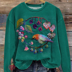 Women's Crew Neck Floral Printing Casual Spring/Fall Long Sleeve Sweatshirt, JustFashionNow Sweatshirts & Hoodies, color:Green|size:XXL,