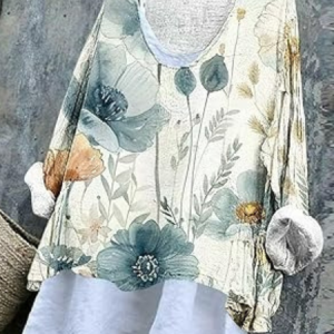 Women Floral Long Sleeve Tee T-shirt V Neck Vintage Spring/Fall Top, JustFashionNow T-Shirts, color:As Picture|size:4XL,