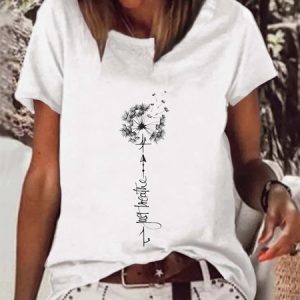 Women's Dandelion Short Sleeve Tee T-shirt Crew Neck Casual Summer Top, JustFashionNow T-Shirts, color:White|size:XXL,