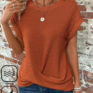 Women's Short Sleeve Tee T-shirt Summer Plain Cross Crew Neck Casual Top, JustFashionNow T-Shirts, color:Red Brown|size:XXL,