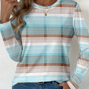 Women's Long Sleeve Tee T-shirt Spring/Fall Striped Jersey Crew Neck Daily Going Out Casual Top, JustFashionNow T-Shirts, color:Blue|size:XXL