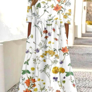 Loose Casual Floral Crew Neck Dress With No, Dresses, Lilicloth.com