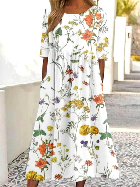 Loose Casual Floral Crew Neck Dress With No, Dresses, Lilicloth.com