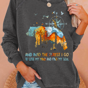 Into The Forest I Go bear Casual Text Letters Crew Neck Sweatshirt, Hoodies&Sweatshirts, Lilicloth.com