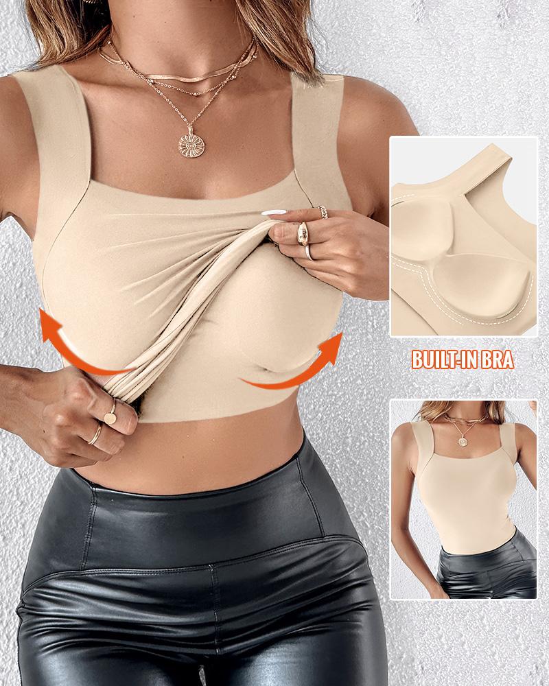 U-Neck Sleeveless Tank Seamless Skinny Layering Top with Built-In Bra, women Tanks & Crop Tops, ChicMe catalog - Image 4