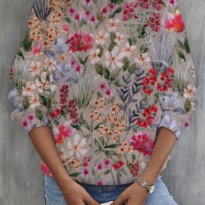Women's Crew Neck Floral Casual Spring/Fall Cotton Long Sleeve Sweatshirt, JustFashionNow Sweatshirts & Hoodies, color:Pink|size:5XL,