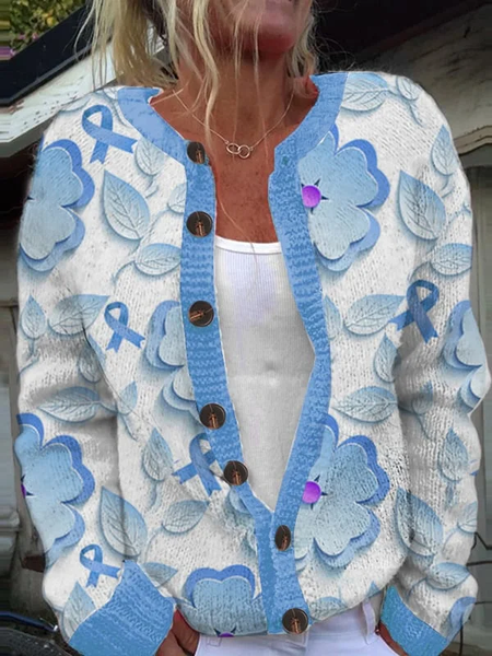 Women's Pink Floral Breast Cancer Sweater Knit Cardigan, Cardigans, Lilicloth.com - Image 2