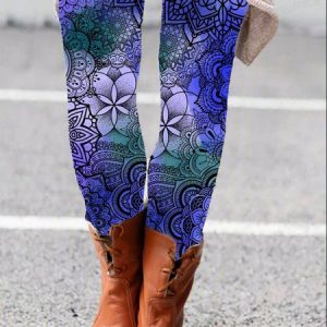 Women's Casual Ethnic Jersey All Season Long Leggings, JustFashionNow Leggings, color:Purple|size:XXL,