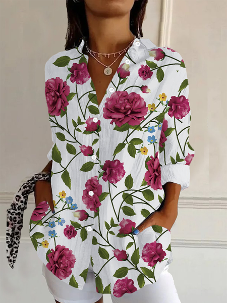 Women's Long Sleeve Shirt Spring/Fall As Picture Floral Buckle Shirt Collar Daily Going Out Casual Top, Blouses, Lilicloth.com - Image 15