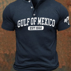 Men's Gulf Coast Print Short Sleeve Henley Tee, T-shirts, Lilicloth.com
