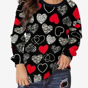 Women's Valentine's Day Love Print Graphic Long Sleeve Crew Neck Sweatshirt, JustFashionNow Sweatshirts & Hoodies, color:Red|size:XXL,