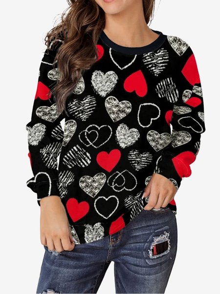 Women's Valentine's Day Love Print Graphic Long Sleeve Crew Neck Sweatshirt, JustFashionNow Sweatshirts & Hoodies, color:Red|size:XXL,