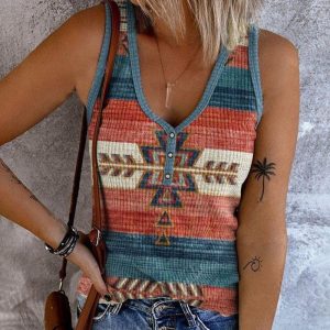 Aztec Geometric Striped Print Tank Top, women Tanks & Crop Tops, ChicMe catalog