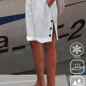 Women's Casual Buckle Summer Cotton Striped Shorts, JustFashionNow Shorts, color:White|size:XXL,