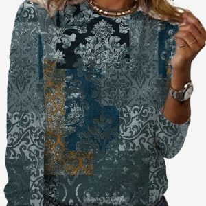 Women's Long Sleeve Tee T-shirt Spring/Fall Ethnic Jersey Crew Neck Daily Going Out Casual Top, JustFashionNow T-Shirts, color:darkgreen|size:XXL,