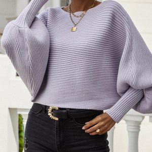 Long Batwing Sleeve Oversized Sweater Casual Crewneck Loose Ribbed Knit Pullover Tops, women Sweaters & Cardigans, ChicMe catalog