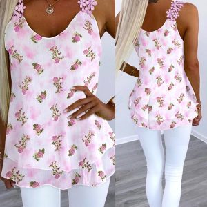 Floral Print Lace Trim Strap Sleeveless Top Casual Slim Fit Summer Tank, women Tanks & Crop Tops, ChicMe catalog