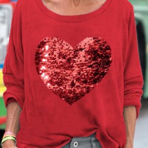 Sequined love casual long sleeved T-shirt, Long sleeves, Lilicloth.com