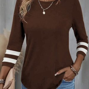 Crew Neck Loose Casual T-Shirt, JustFashionNow T-Shirts, color:Brown|size:XXL,