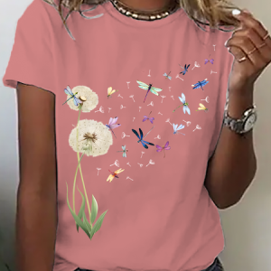 Dandelion Dragonfly Cotton T-Shirt, T-shirts, Lilicloth.com