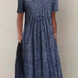 Women's Floral Short Sleeve Summer Printing Dress Crew Neck Daily Casual Midi Fit & Flare Dress H-Line Dress, JustFashionNow Casual Dresses, color:Purplish Blue|size:4XL,