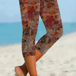 Women's Floral Capris Elastic Waist Pant Casual Summer Trousers, JustFashionNow Leggings, color:As Picture|size:XXL,