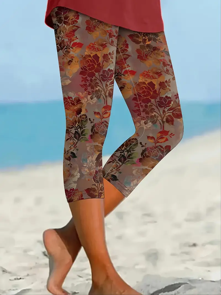 Women's Floral Capris Elastic Waist Pant Casual Summer Trousers, JustFashionNow Leggings, color:As Picture|size:XXL,