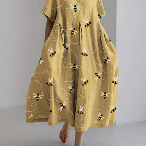 Honey Crew Neck Casual Dress With No Belt, Dresses, Lilicloth.com