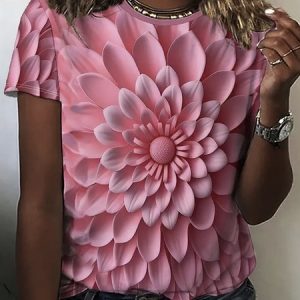 Plus size Casual 3D Printing Crew Neck T-Shirt, JustFashionNow T-Shirts, color:Pink|size:4X,