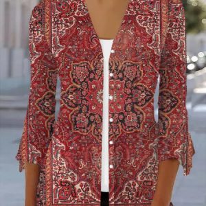 Women's Spring/Fall Outerwear Casual Ethnic Jersey Shawl Jacket, JustFashionNow Coats, color:Wine Red|size:XXL