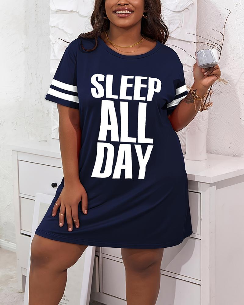 Plus Size Striped Sleep All Day Print Sleep Dress, women Loungewear, ChicMe catalog
