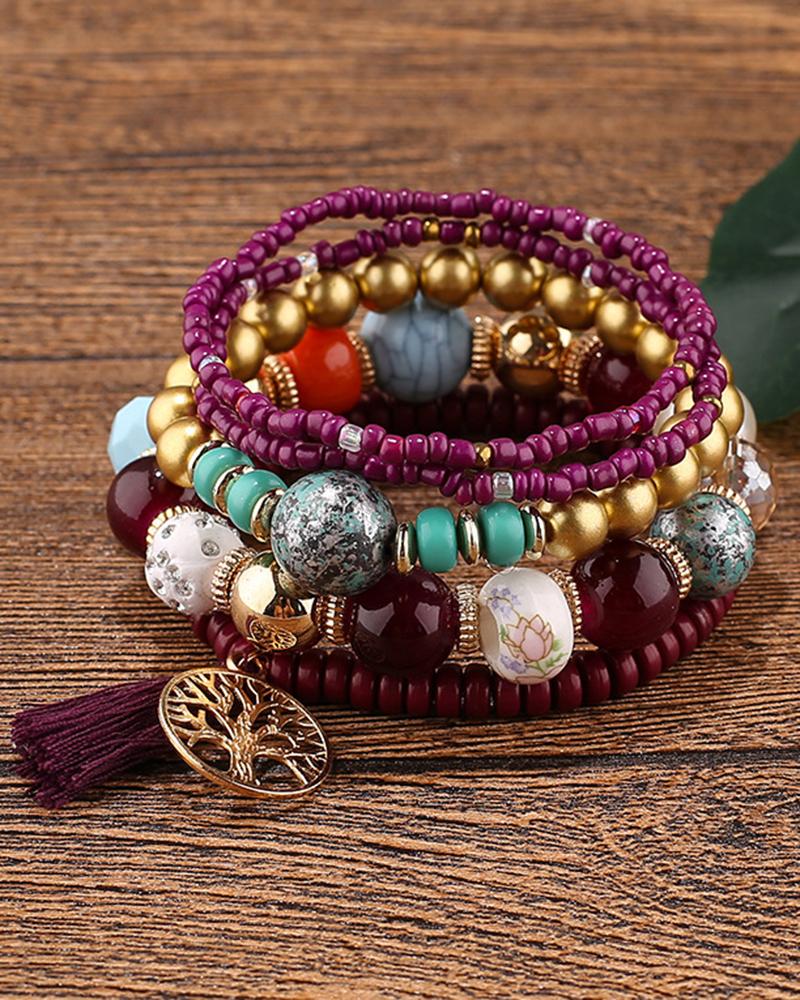 1pc Bohemian Beaded Hollow Out Geometric Tassel Multi-layer Bracelet, women Bracelet, ChicMe catalog - Image 2
