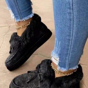 Women Winter Christmas Black Faux Fur Flat Heel Snow Boots, JustFashionNow Boots, color:Black|size:43,