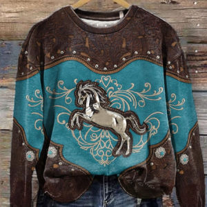 Women's Crew Neck Horse Casual Spring/Fall Long Sleeve Sweatshirt, JustFashionNow Sweatshirts & Hoodies, color:Blue|size:XXL,