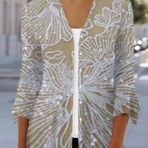 Women Floral Spring/Fall Cover-up Casual Lightweight Cardigan, JustFashionNow Coats, color:Khaki|size:XXL,