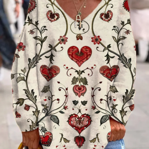 Women's Long Sleeve Tee T-shirt Spring/Fall Floral Printing V Neck Casual Graphic Tee Top, JustFashionNow T-Shirts, color:Apricot|size:3XL,