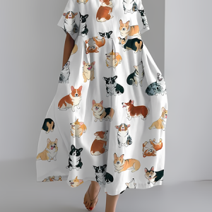 Women's Funny Dog Print Casual Dress, Dresses, Lilicloth.com