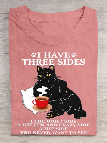 I HAVE THREE SIDES Casual Cotton Cat Crew Neck T-Shirt, T-shirts, Lilicloth.com