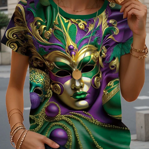 Women's Face Art Print Short Sleeve T-Shirt, T-shirts, Lilicloth.com