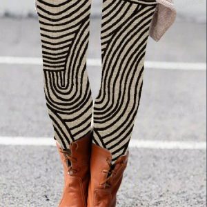 Women's Casual Abstract Stripes Jersey All Season Long Leggings, JustFashionNow Leggings, color:Black|size:XXL,