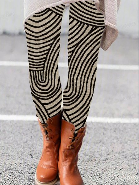 Women's Casual Abstract Stripes Jersey All Season Long Leggings, JustFashionNow Leggings, color:Black|size:XXL,