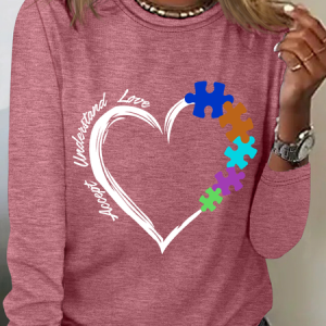 Autism Aware Accept Understand Love Casual Long Sleeve Shirt, Long sleeves, Lilicloth.com