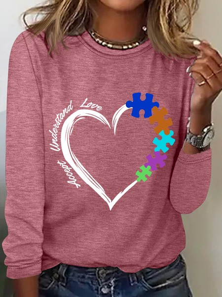 Autism Aware Accept Understand Love Casual Long Sleeve Shirt, Long sleeves, Lilicloth.com
