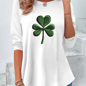 Women's Long Sleeve Tee T-shirt Spring/Fall Shamrock St Patrick's Day Floral Casual Graphic Tee Top, JustFashionNow T-Shirts, color:White|size:XXL