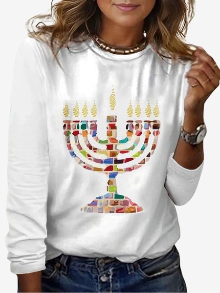 Women's Long Sleeve Tee T-shirt Spring/Fall Festival Jersey Crew Neck Daily Going Out Casual Top, JustFashionNow T-Shirts, color:White|size:XXL,