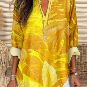 Women's Hawaiian Floral Print Elegant Resort V Neck Shirt, Blouses, Lilicloth.com