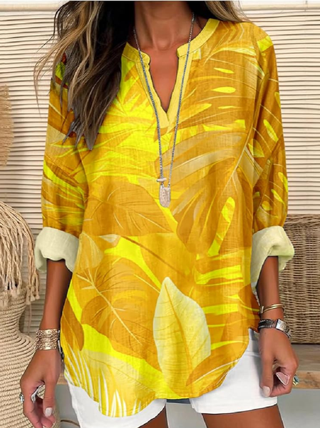 Women's Hawaiian Floral Print Elegant Resort V Neck Shirt, Blouses, Lilicloth.com